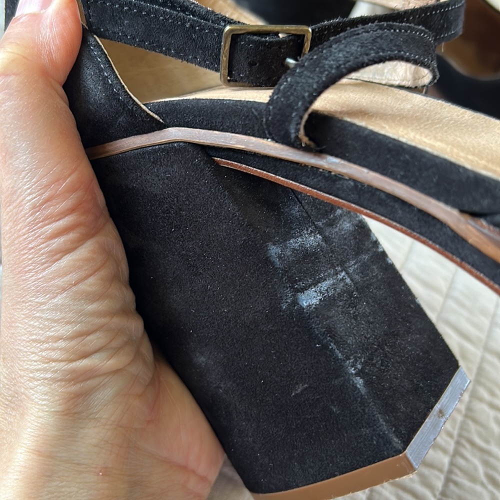 Free people Remi suede black leather platform Mary jane chunky block heels 40 - Picture 13 of 16